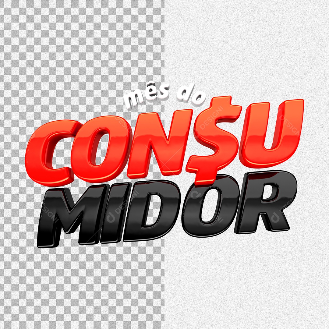 Mês do Consumidor Selo 3D Vermelho e Preto para Composição PSD