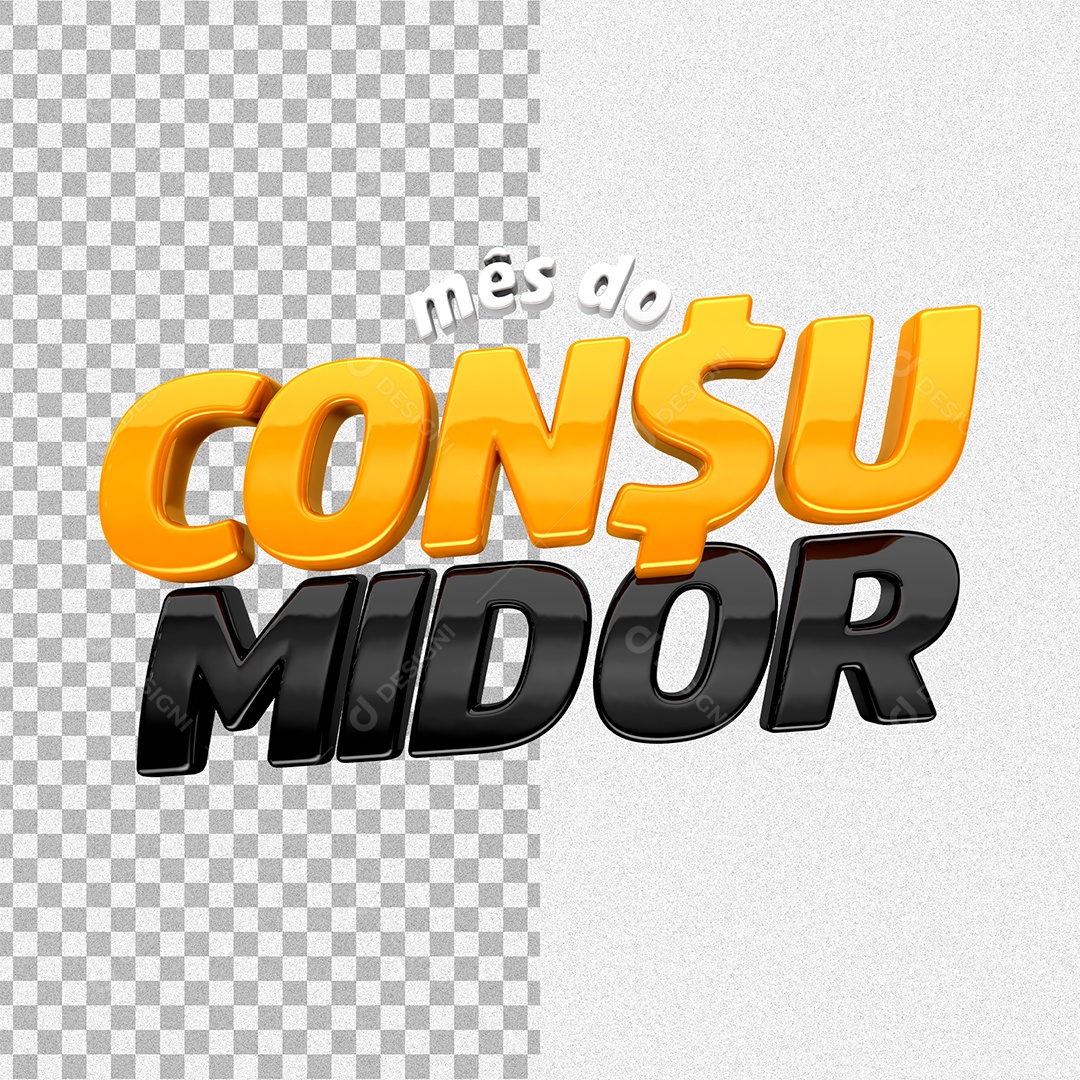 Mês do Consumidor Selo 3D Amarelo e Preto para Composição PSD