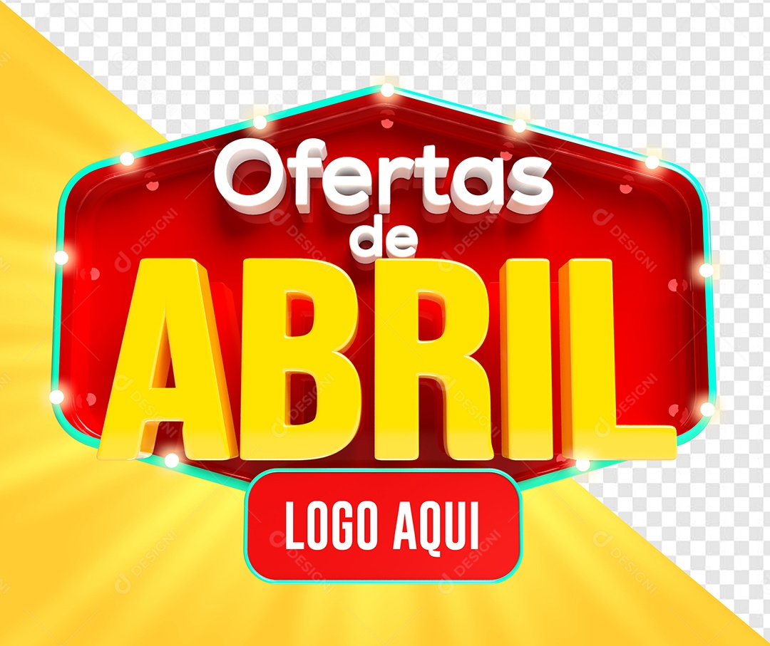 Selo 3D Ofertas de Abril Vermelho e Amarelo para Composição PSD