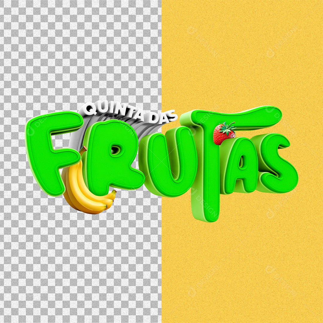Selo 3D Quinta das Frutas Branco e Verde para Composição PSD