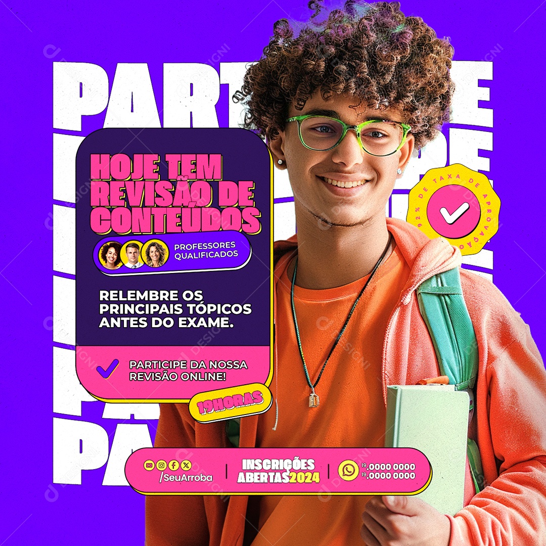 Hoje tem Revisão de Conteúdos Social Media PSD Editável