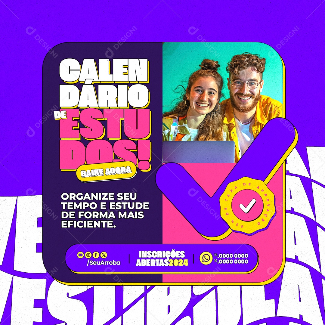 Calendário de Estudos Baixe Agora Social Media PSD Editável