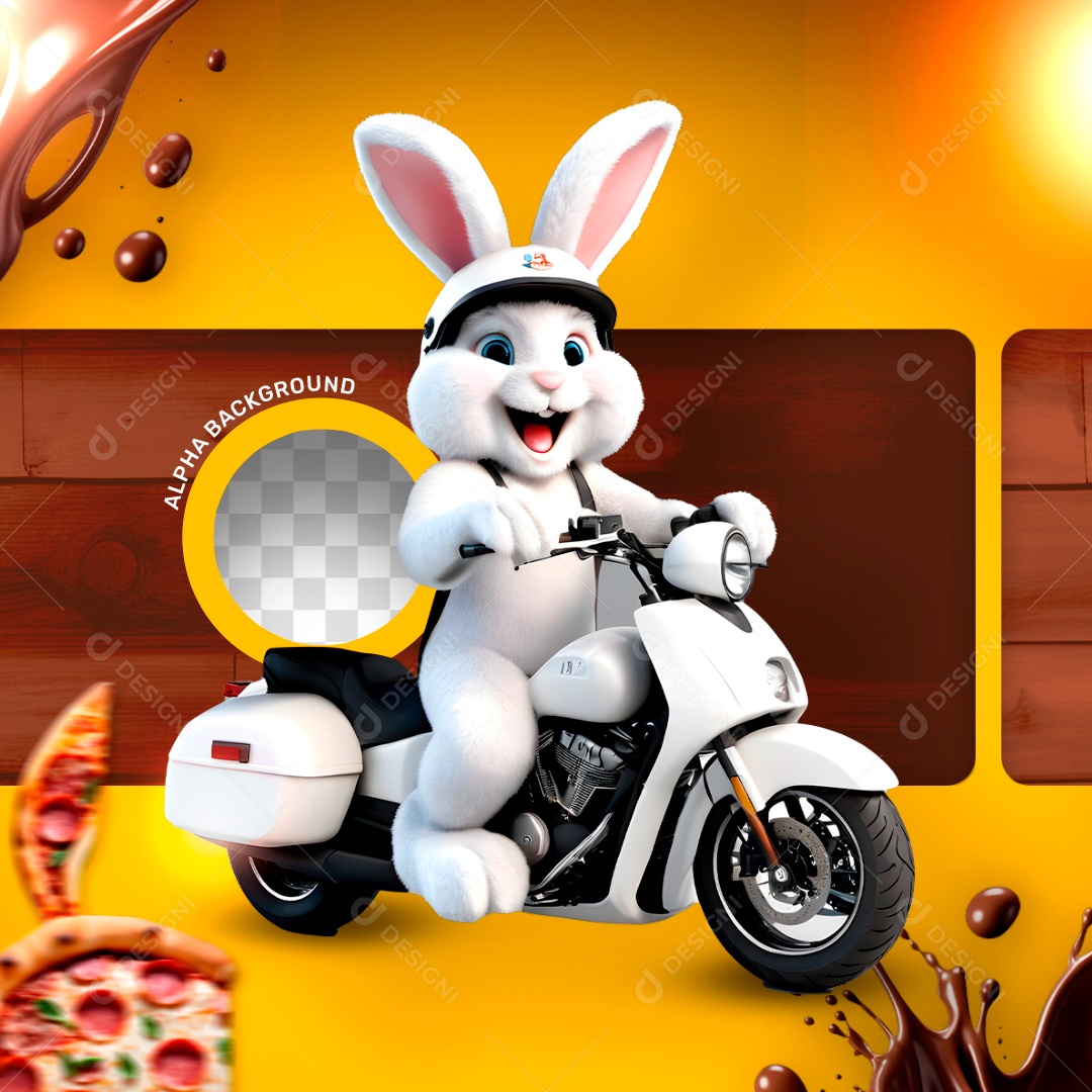 Coelho Moto Branco Pizzáscoa Festival de Pizza de Páscoa