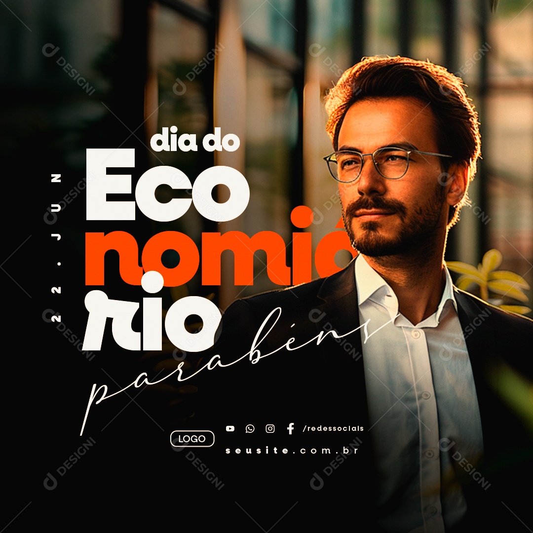 Dia do Economiário 22 de Junho Parabéns Social Media PSD Editável