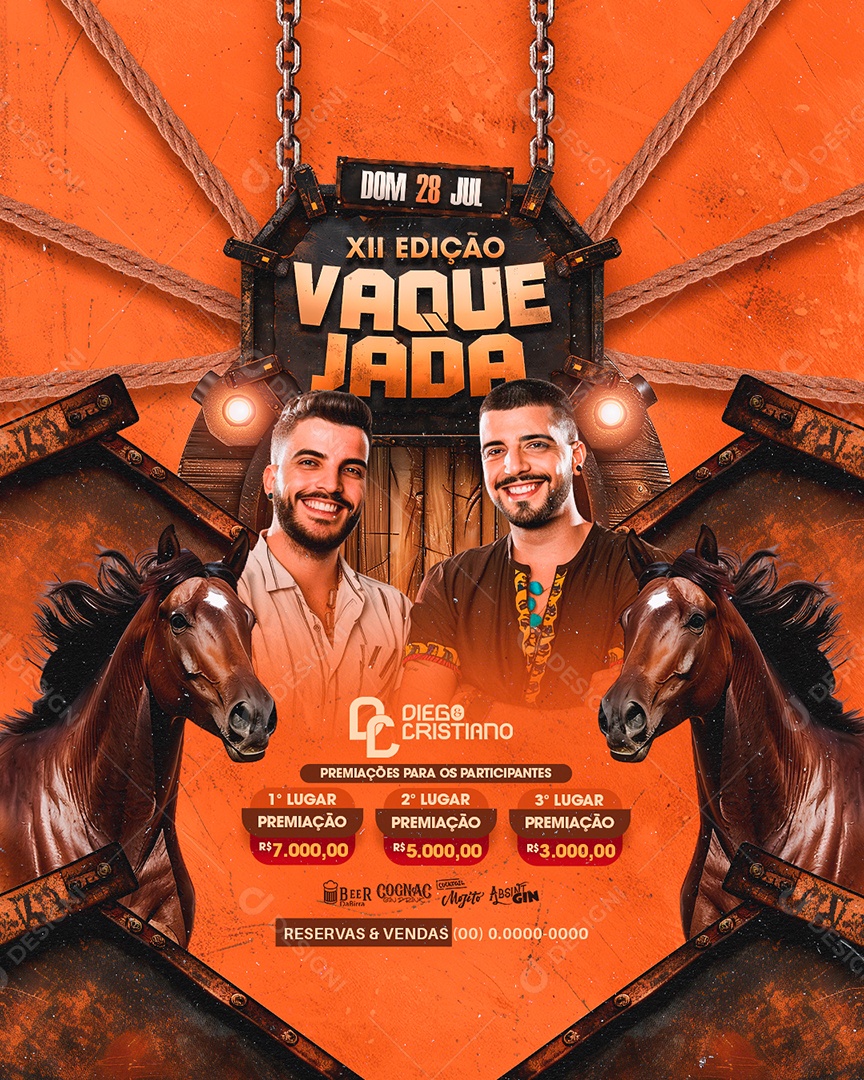 Flyer Vaquejada Diego e Cristiano Social Media PSD Editável