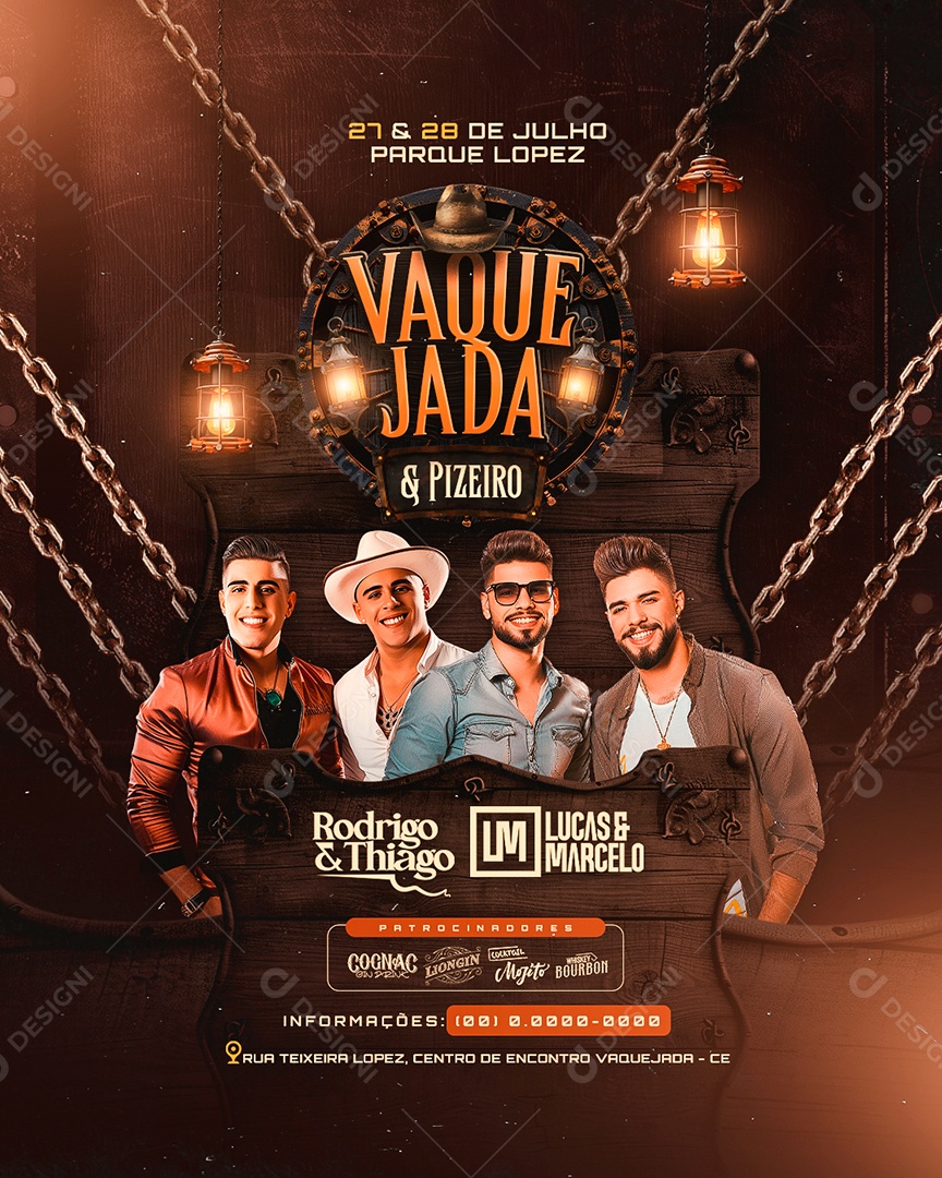 Flyer Vaquejada e Pizeiro Artistas Social Media PSD Editável