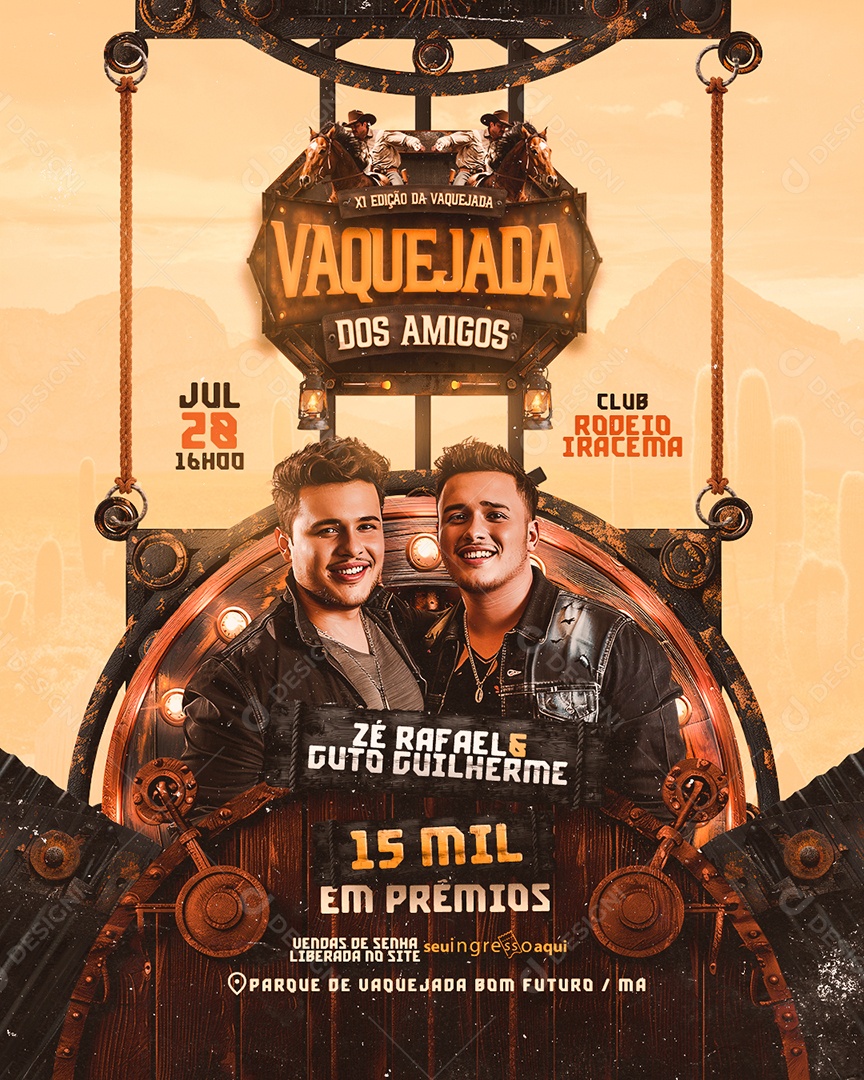 Flyer Vaquejada dos Amigos Zé Rafael e Guto Guilherme Social Media PSD Editável