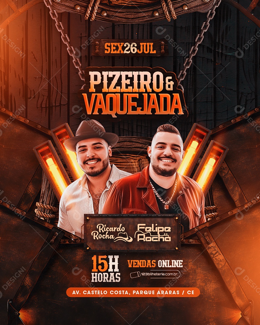 Flyer Pizeiro e Vaquejada Ricardo Rocha Felipe Rocha Social Media PSD Editável