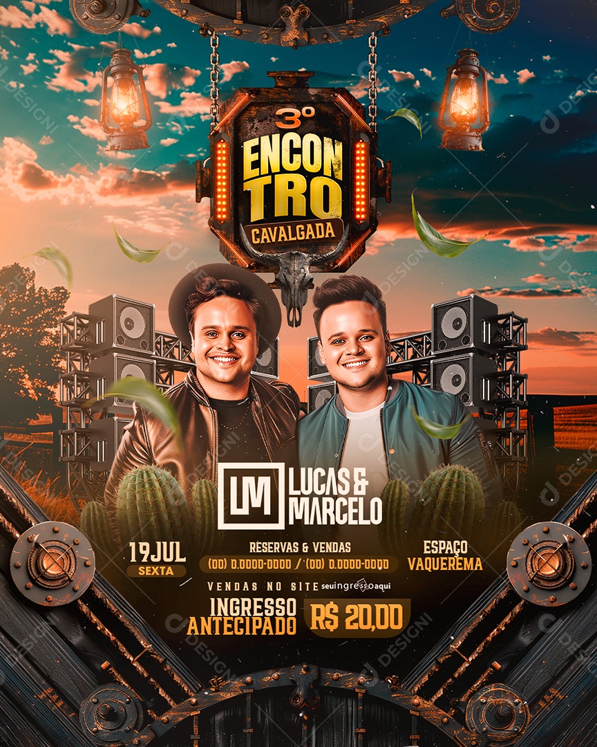 Flyer Terceiro Encontro Calvagada Lucas e Marcelo Social Media PSD Editável