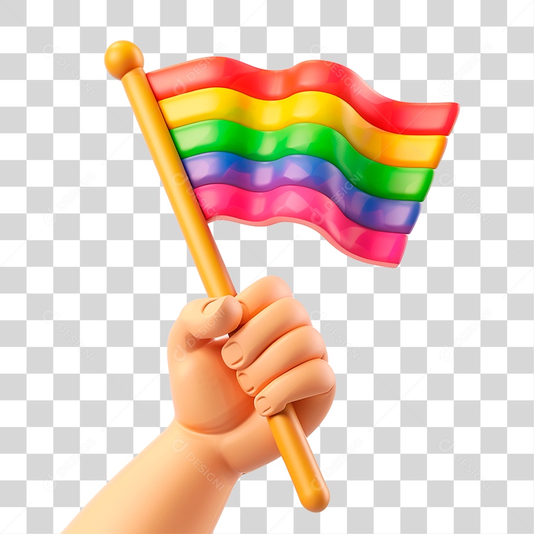 Mão Segurando Bandeira Colorida PNG Transparente