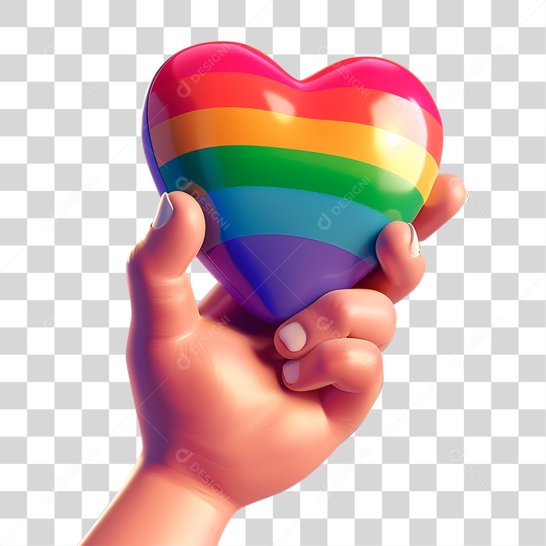 Mão com Coração Colorido PNG Transparente