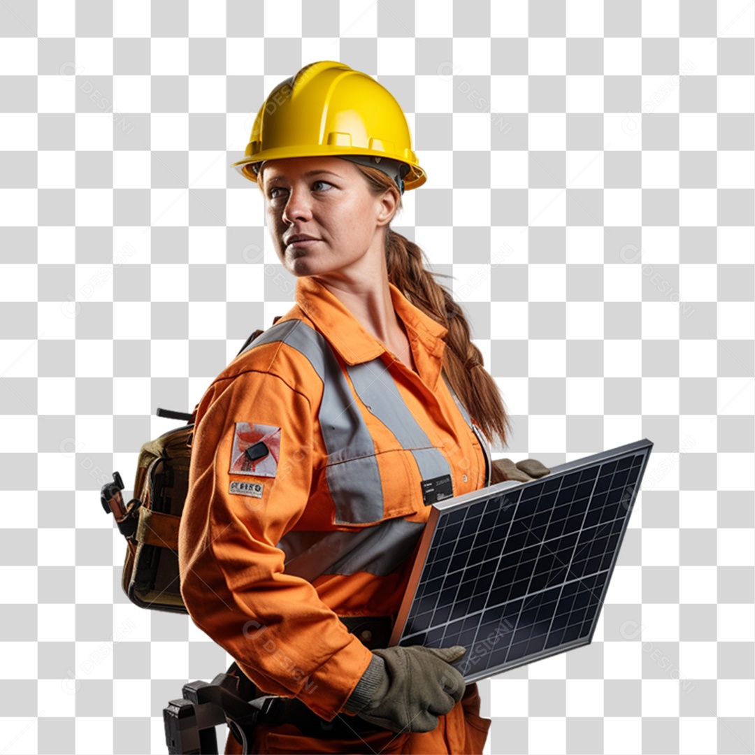 Mulher que Trabalha com Energia Solar Placa Solar PNG Transparente