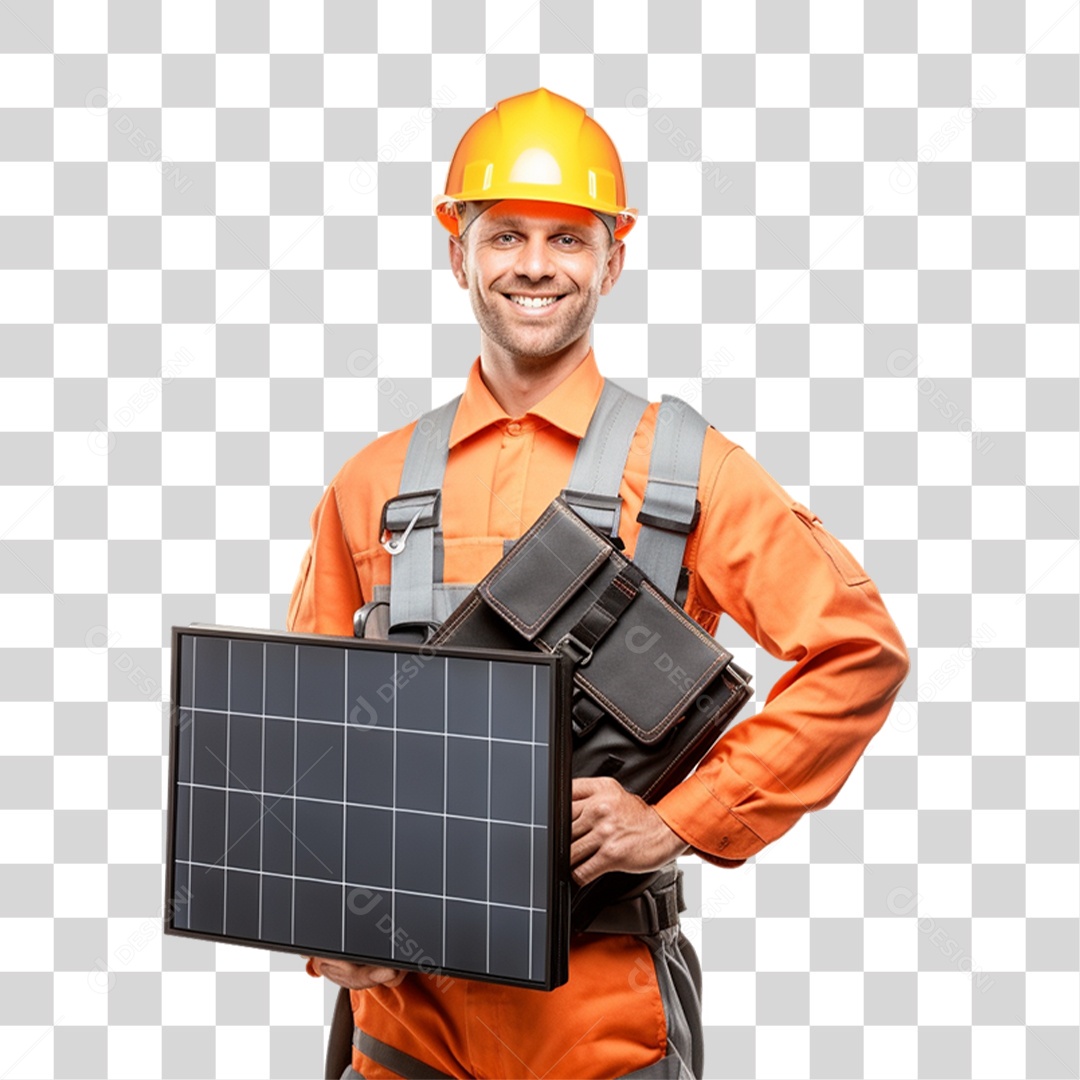 Homem que Trabalha com Energia Solar Placa Solar PNG Transparente