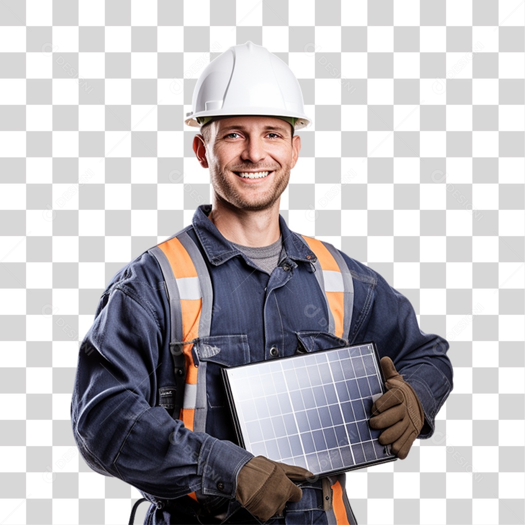 Homem que Trabalha com Energia Solar Placa Solar PNG Transparente