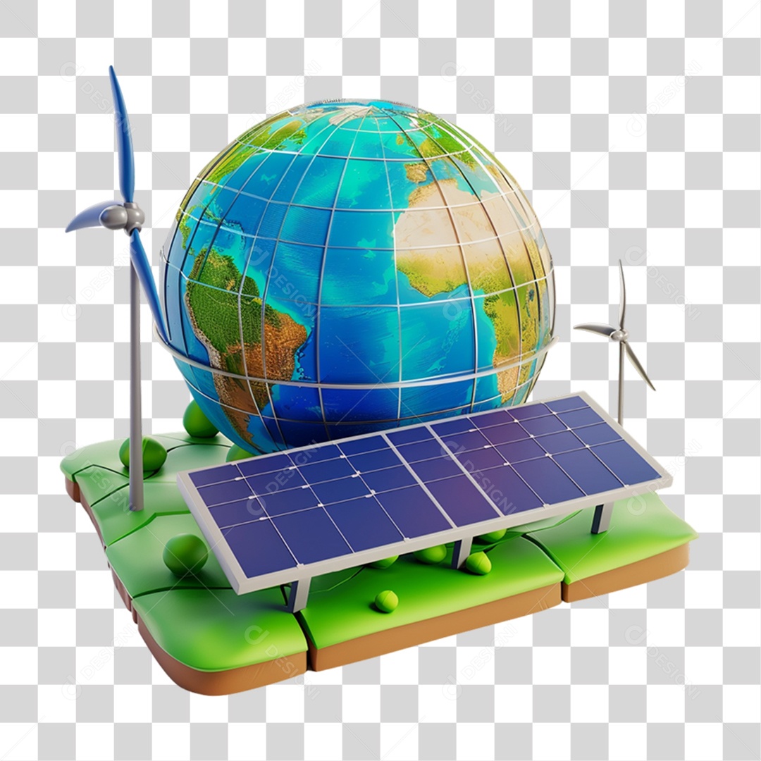 Elemento 3D Planeta Placa Solar PNG Transparente