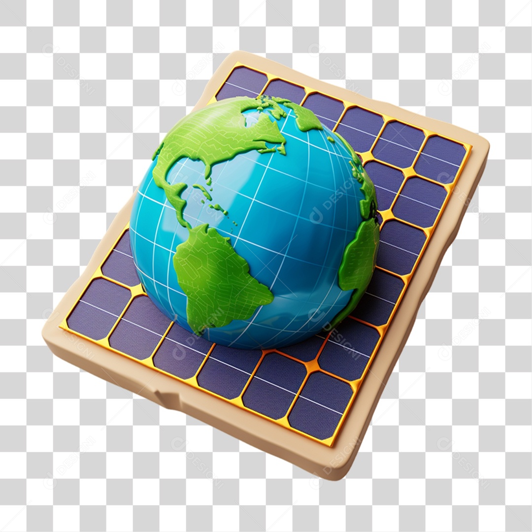 Elemento 3D Planeta Placa Solar PNG Transparente