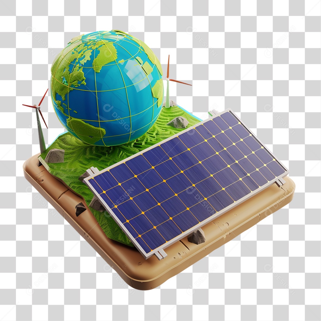 Elemento 3D Planeta Placa Solar PNG Transparente