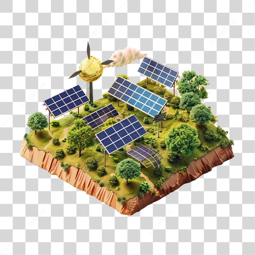 Elemento 3D Placa Solar PNG Transparente