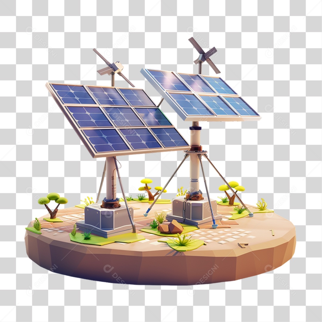 Elemento 3D Placa Solar PNG Transparente