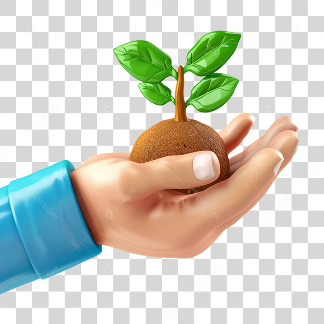 Elemento 3D Mãos Segurando Planta PNG Transparente