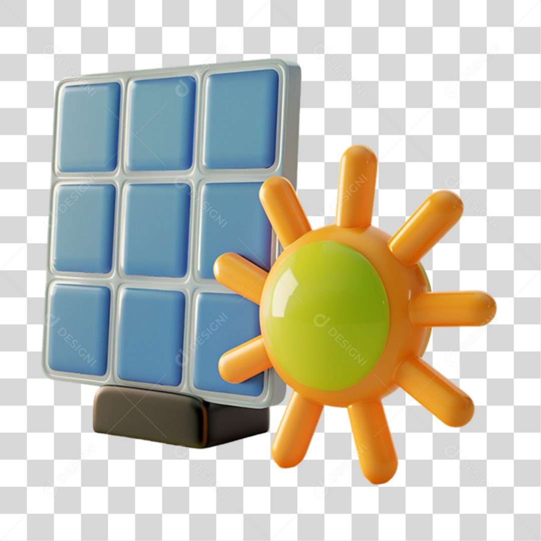 Elemento 3D Placa Solar PNG Transparente