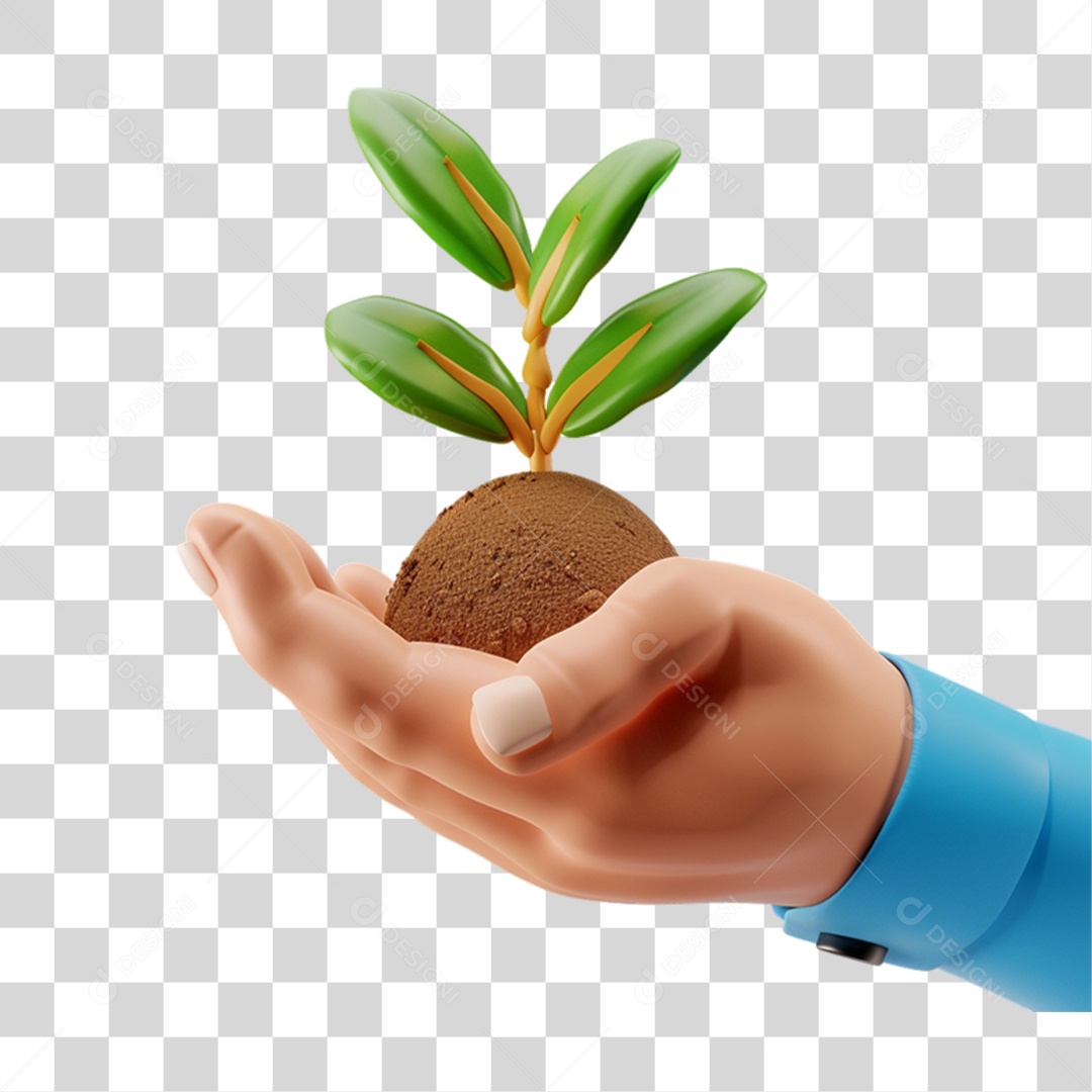 Elemento 3D Mãos Segurando Planta PNG Transparente