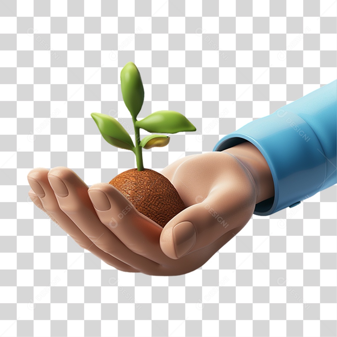 Elemento 3D Mãos Segurando Planta PNG Transparente