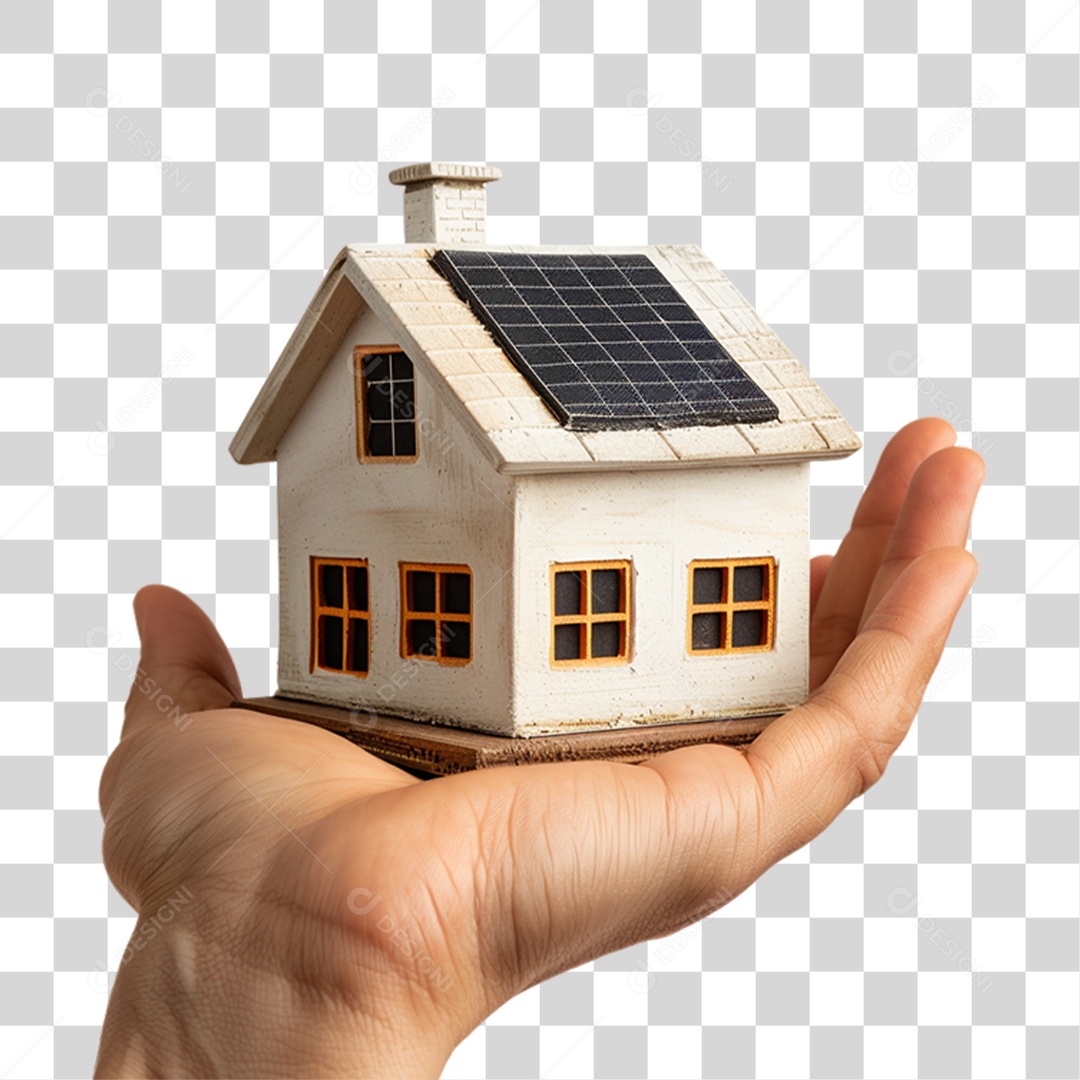 Elemento 3D Mãos Segurando Casa Com Placa Solar PNG Transparente