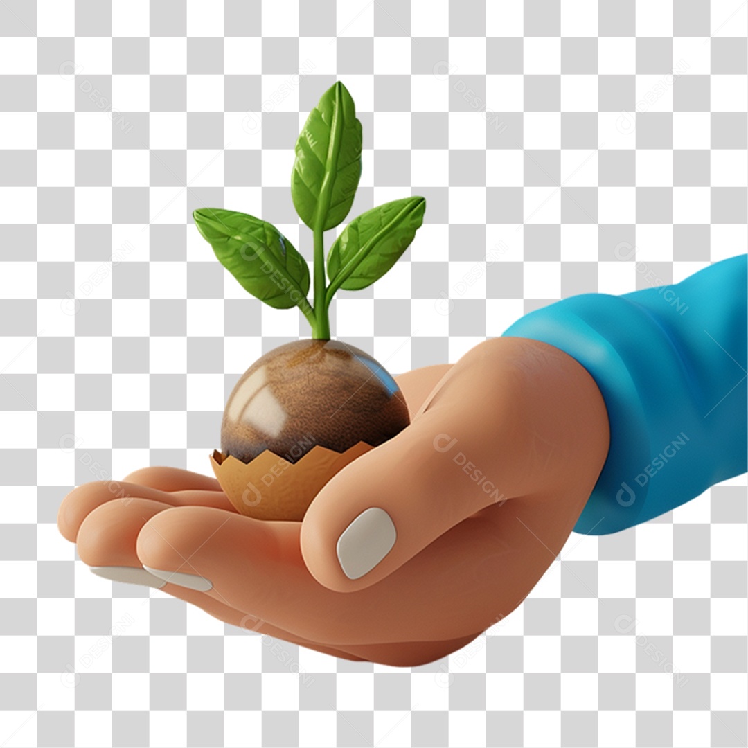 Elemento 3D Mãos Segurando Planta PNG Transparente