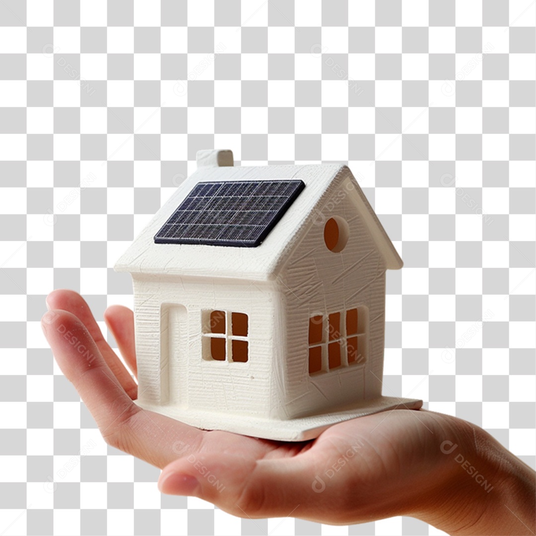 Elemento 3D Mãos Segurando Casa Com Placa Solar PNG Transparente