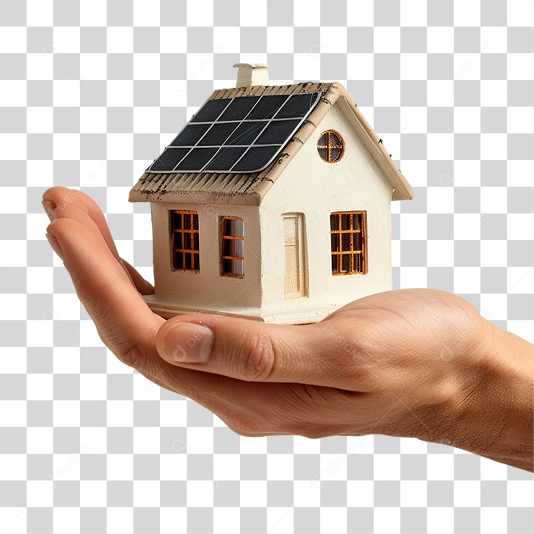 Elemento 3D Mãos Segurando Casa Com Placa Solar PNG Transparente