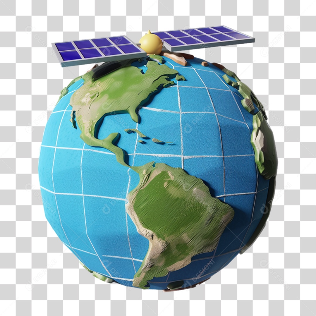 Elemento 3D Planeta Com Placa Solar PNG Transparente