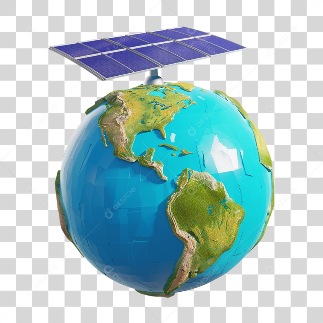 Elemento 3D Planeta Com Placa Solar PNG Transparente