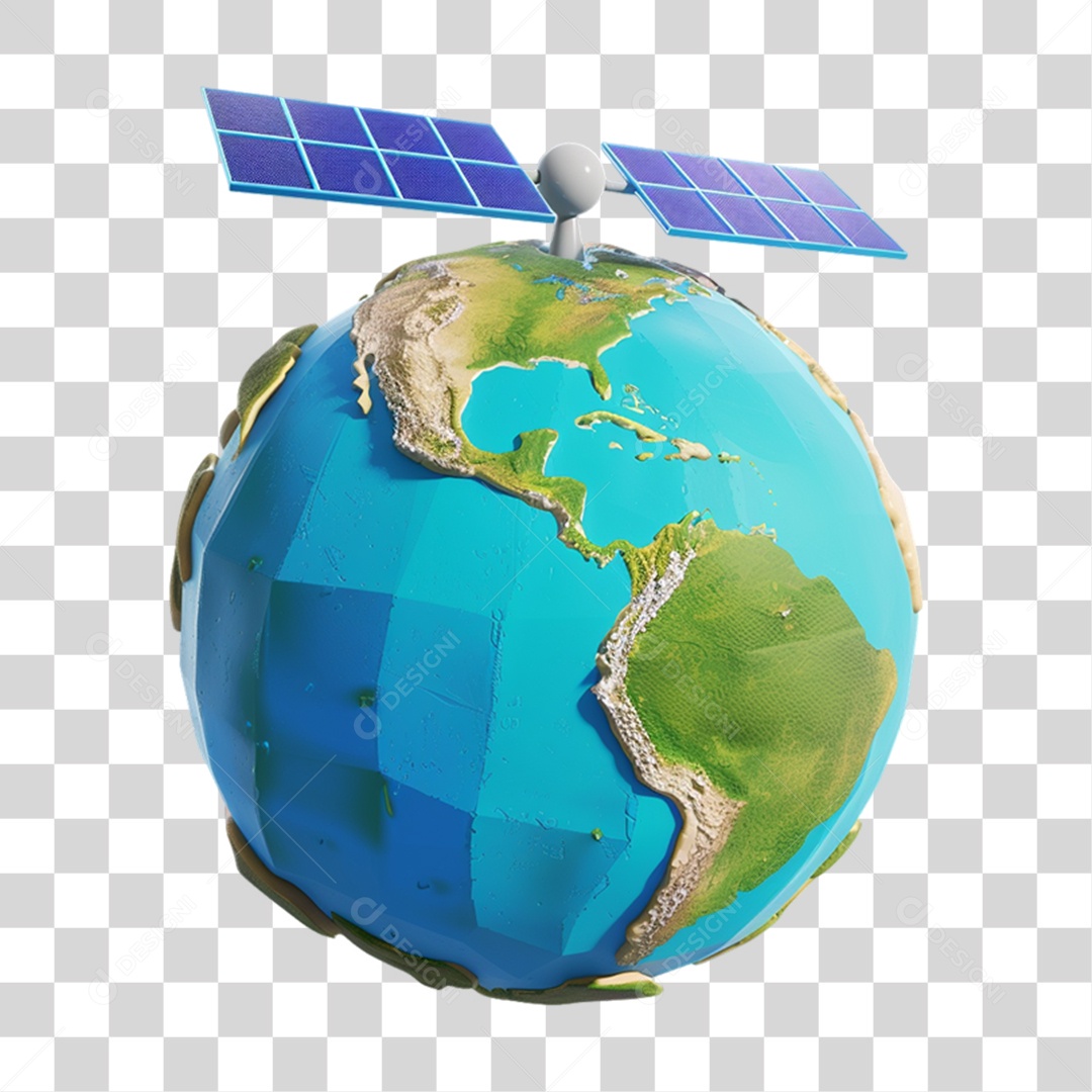 Elemento 3D Planeta Com Placa Solar PNG Transparente