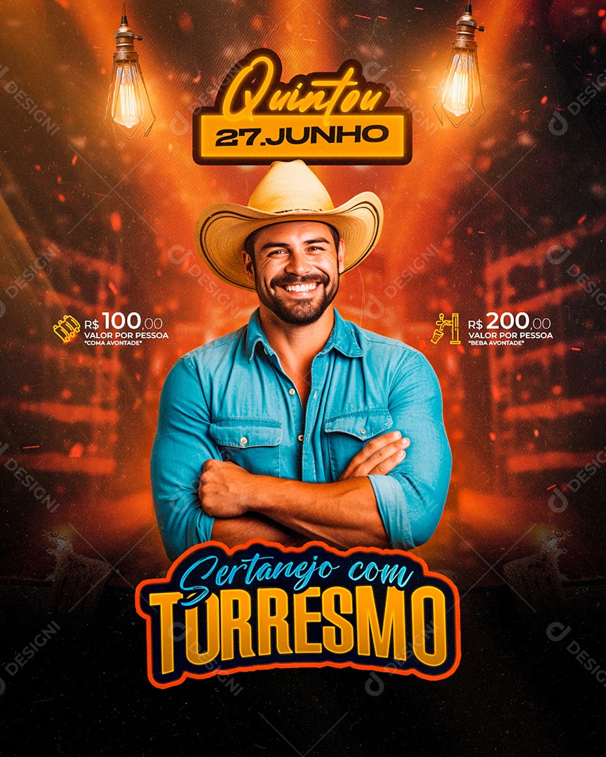 Flyer Sertanejo com Torresmo Artista Social Media PSD Editável