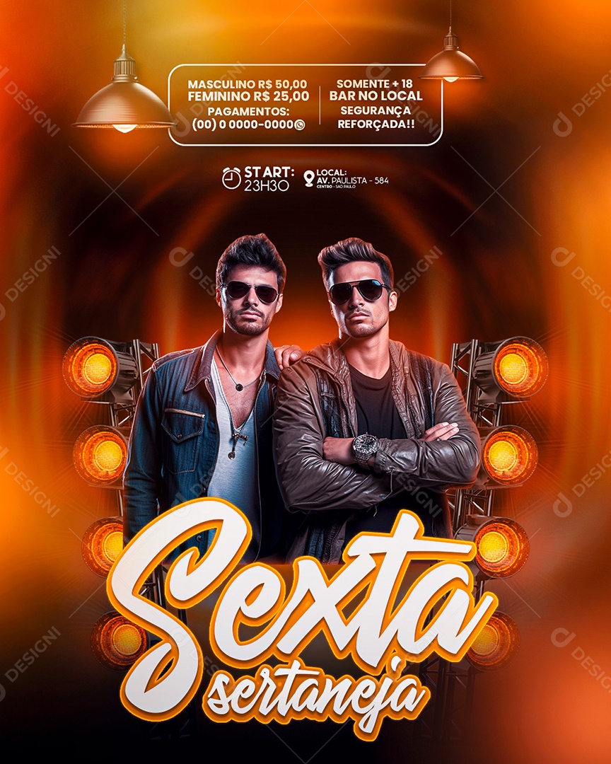 Flyer Sexta Sertaneja Artistas Social Media PSD Editável