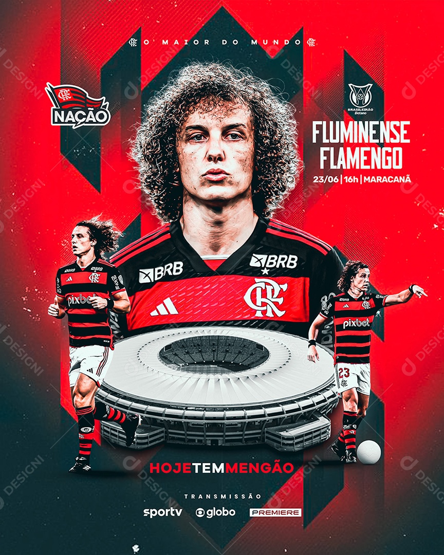 Flyer Brasileirão Fluminense x Flamengo Transmissão Ao Vivo Social Media PSD Editável