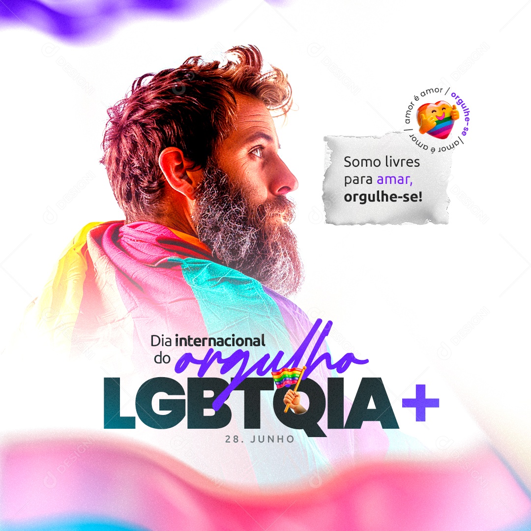 Dia Internacional do Orgulho LGBTQIA+ 28 de Junho Somos Livres Social Media PSD Editável