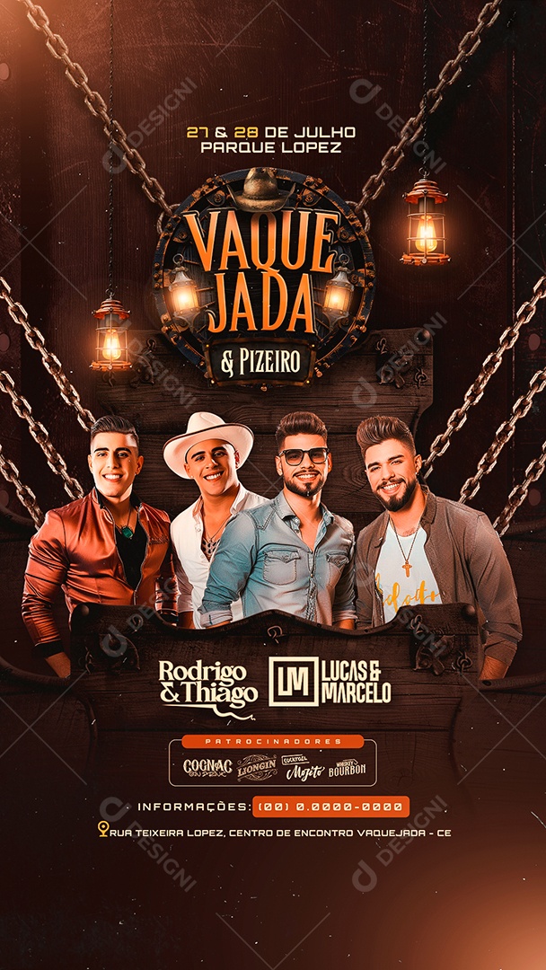 Flyer Story Vaquejada e Pizeiro Artistas Social Media PSD Editável