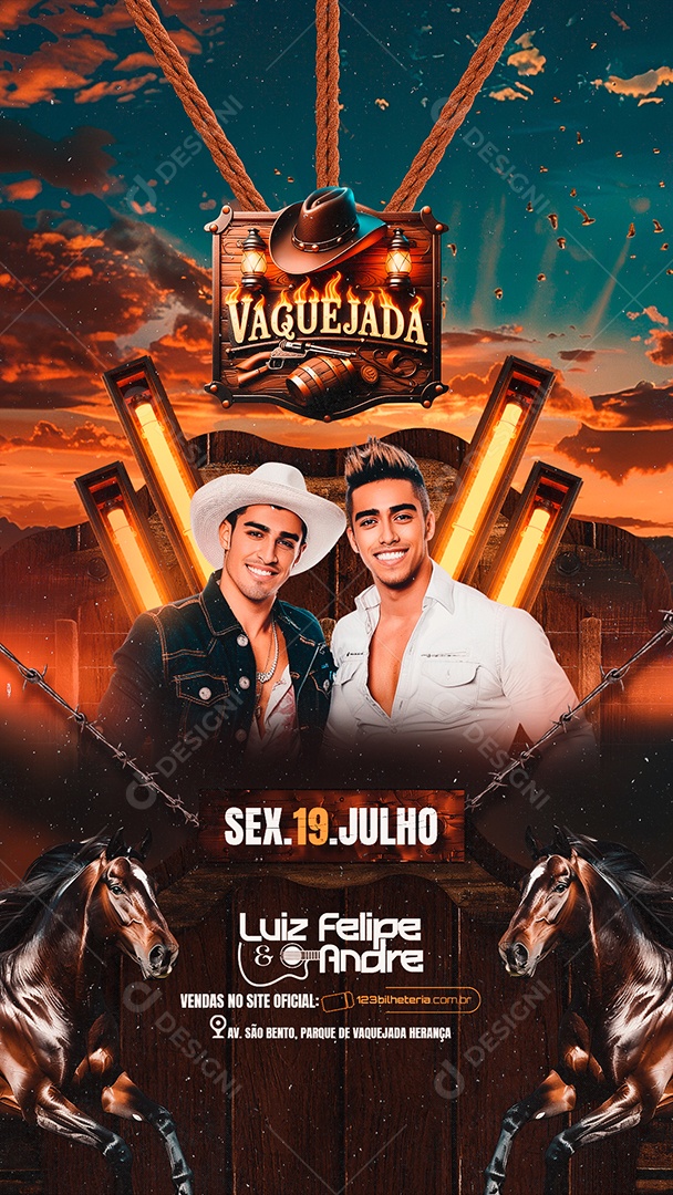 Flyer Story Vaquejada Love Luiz Felipe e Andre Social Media PSD Editável
