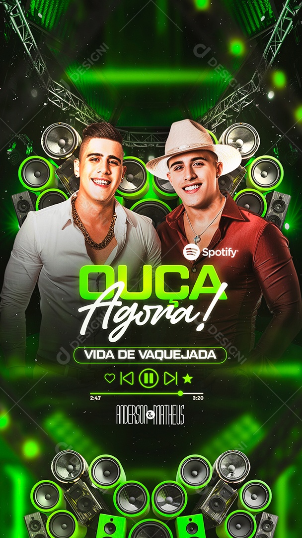 Flyer Story Ouça Agora Vida de Vaquejada Anderson e Matheus Social Media PSD Editável