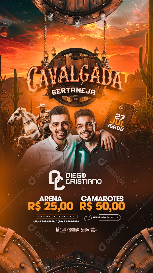 Flyer Story Cavagalda Sertaneja Diego e Cristiano Social Media PSD Editável