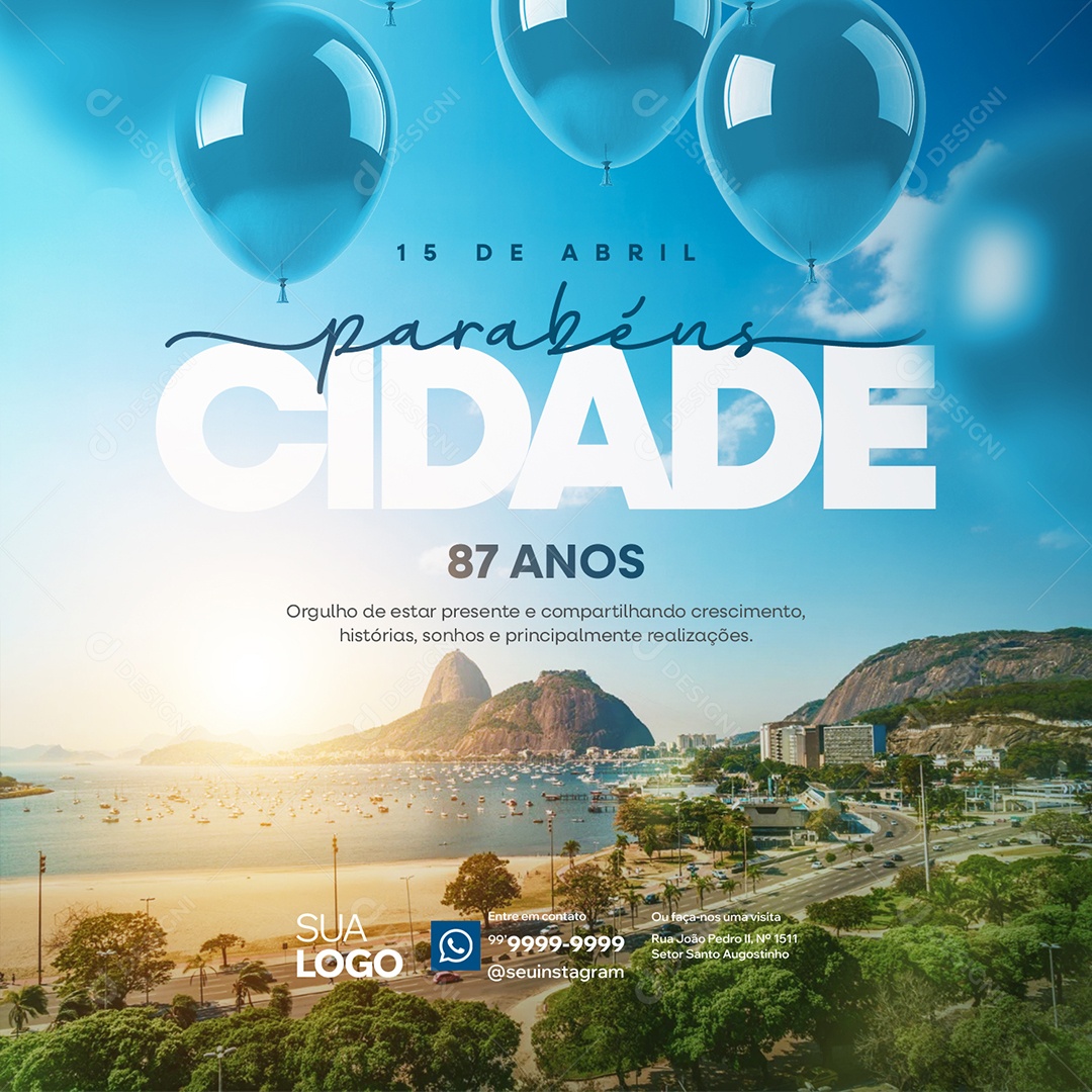 Aniversário Parabéns Cidade 87 Anos Social Media PSD Editável
