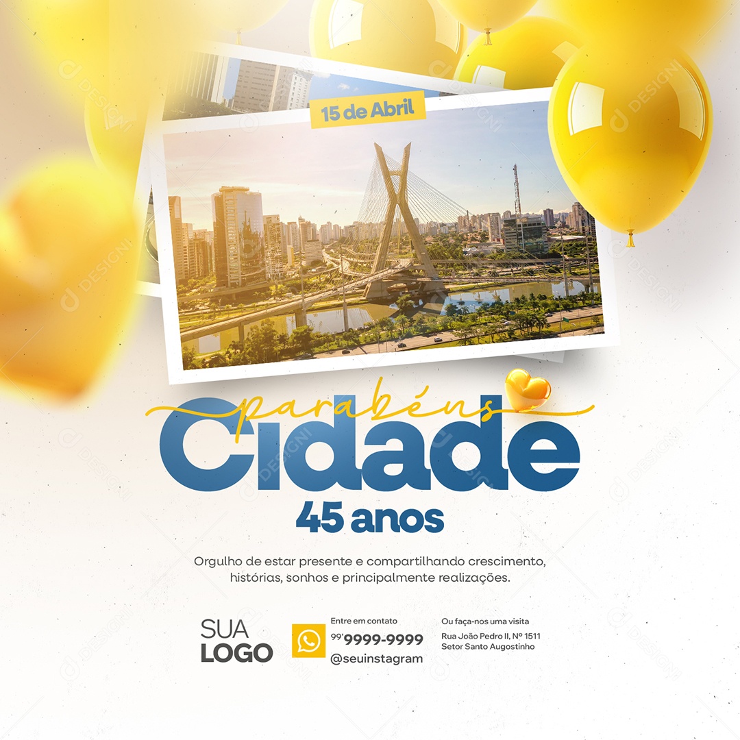 Aniversário Cidade 45 Anos Parabéns Social Media PSD Editável