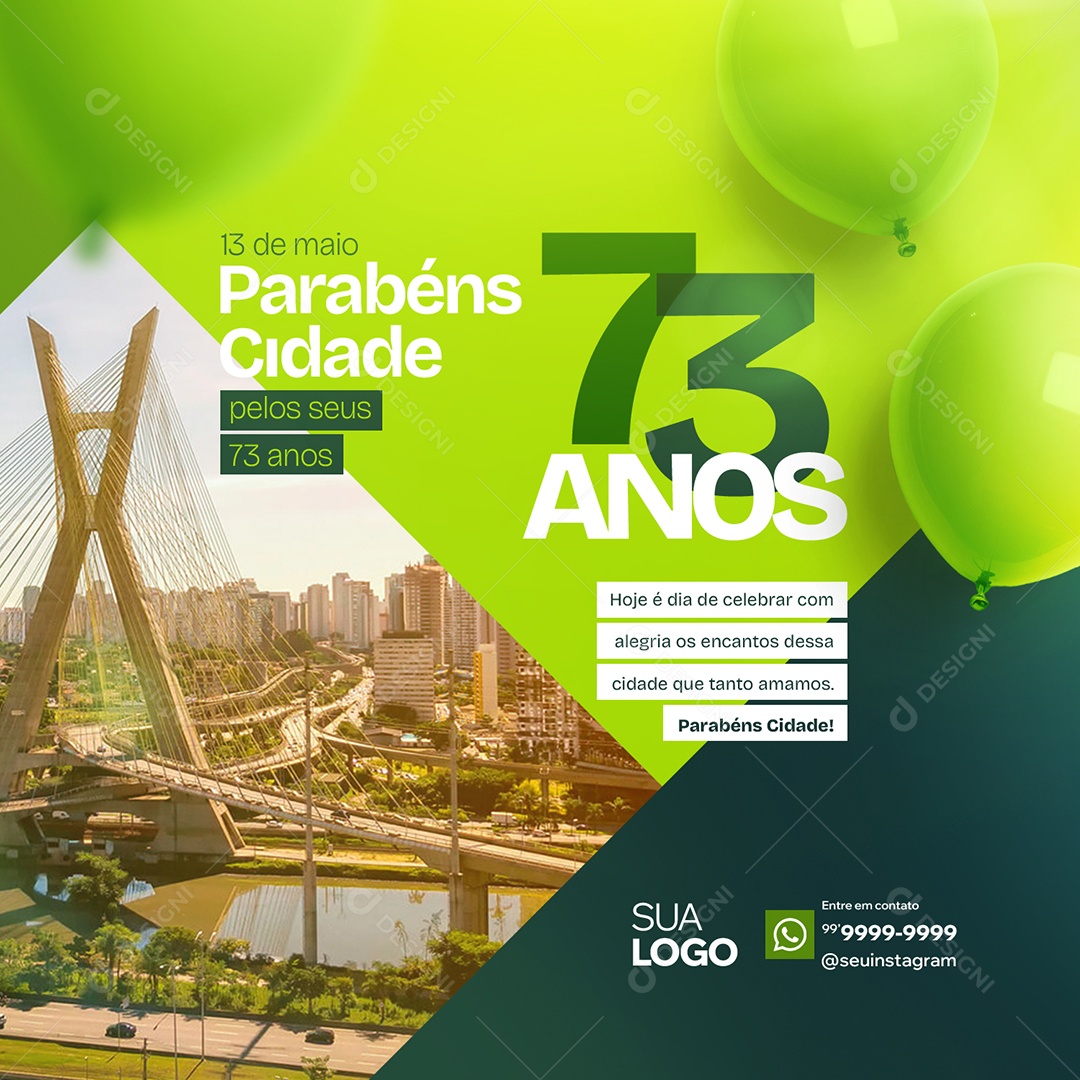 Aniversário Parabéns Cidade Pelos seus 73 Anos Social Media PSD Editável
