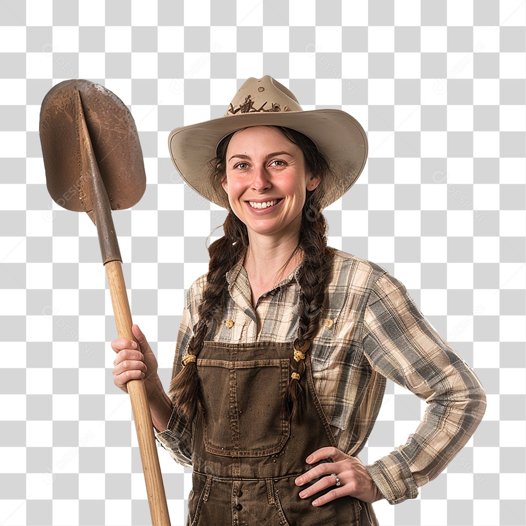 Mulher Fazendeira com Pá PNG Transparente