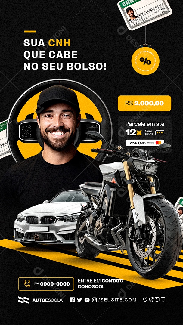 Story Sua CNH que Cabe no seu Bolso Parcele Social Media PSD Edotável