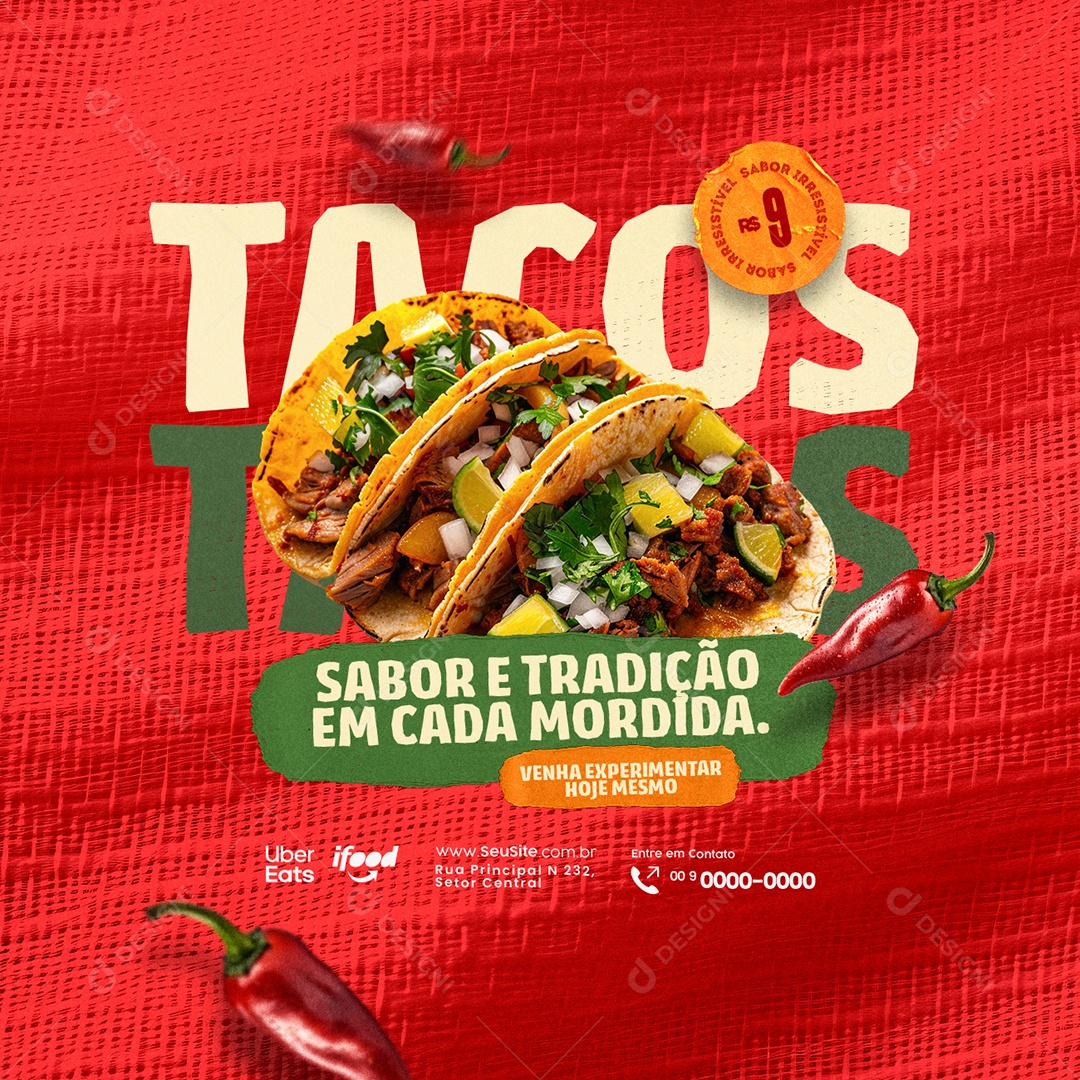 Tacos Sabor e Tradição em Cada Mordida Social Media PSD Editável