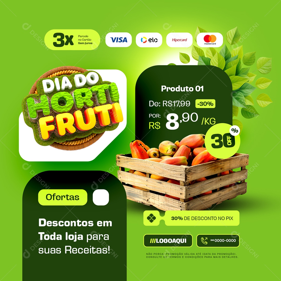 Dia do Hortifruti Banana Mamão Social Media PSD Editável