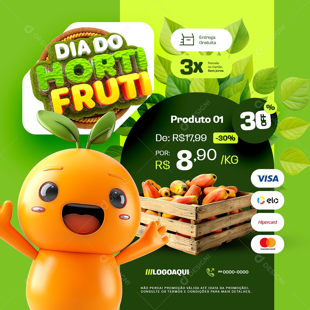 Dia do Hortifruti 30% Off Social Media PSD Editável
